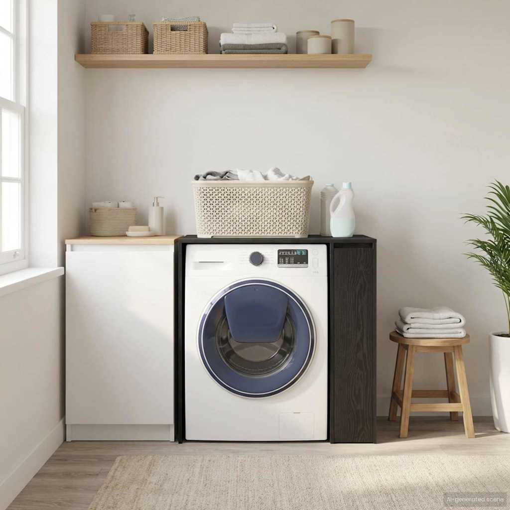 Waschmaschinen-Schrank Schwarz Eichen-Optik 87 x 60 x 89 cm
