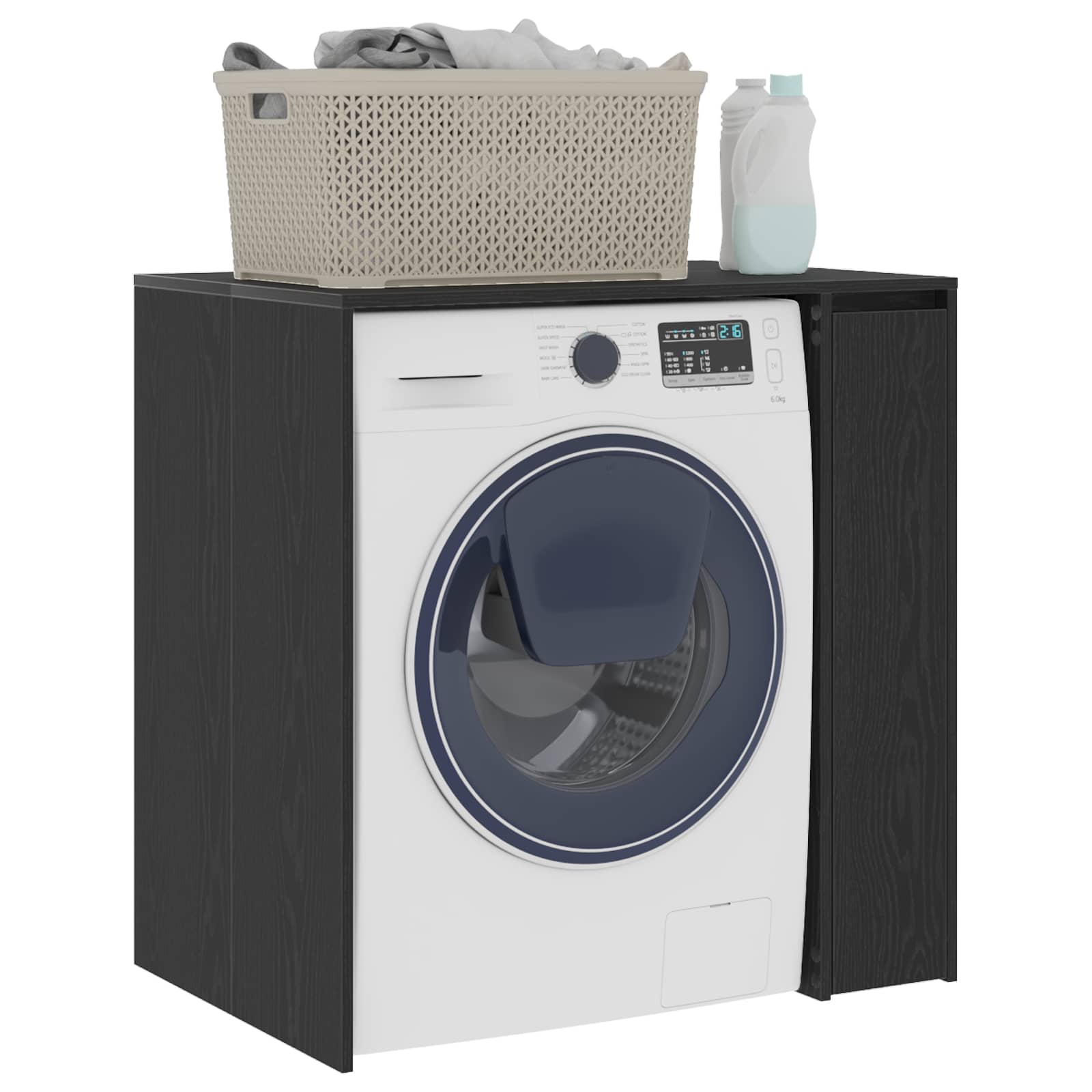 Waschmaschinen-Schrank Schwarz Eichen-Optik 87 x 60 x 89 cm