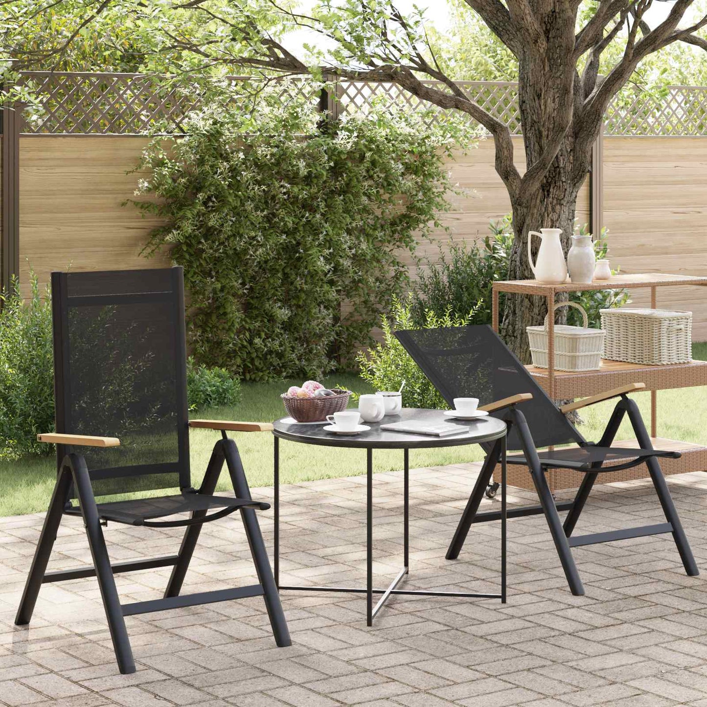 Liegestühle für den Garten 2 stk. Schwarz Textilene