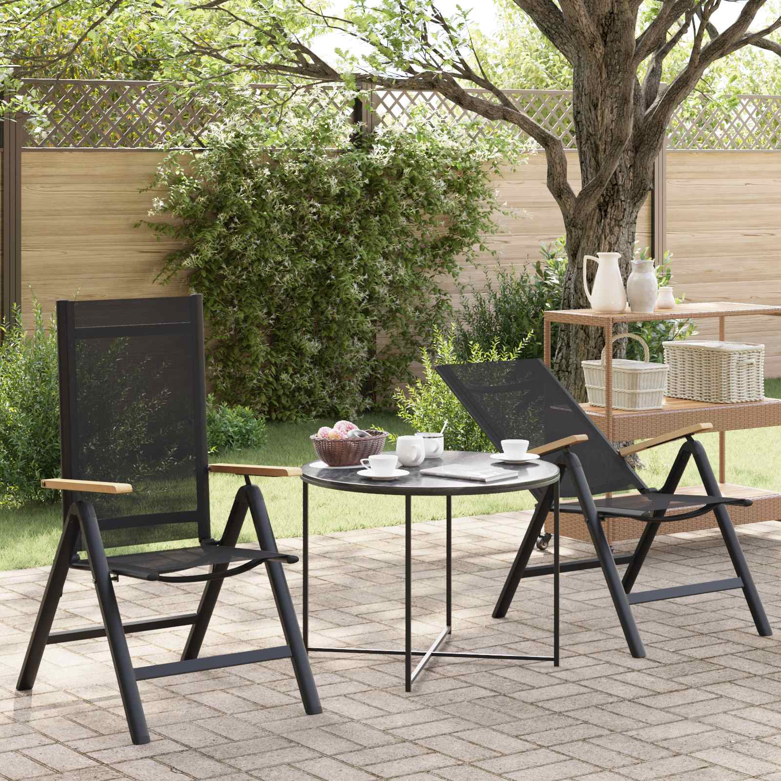 Liegestühle für den Garten 2 stk. Schwarz Textilene