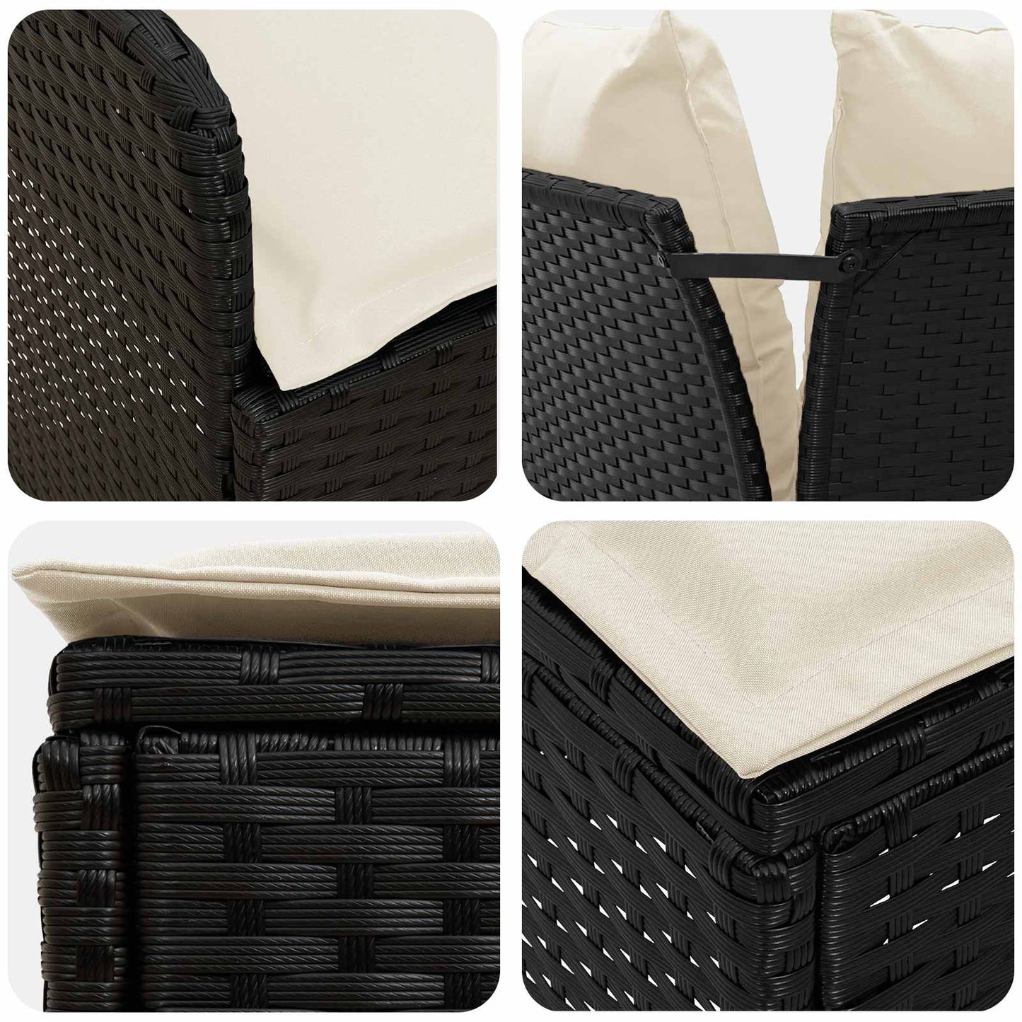 Möbelsets 4 stk. Schwarz und Creme PE-Rattan