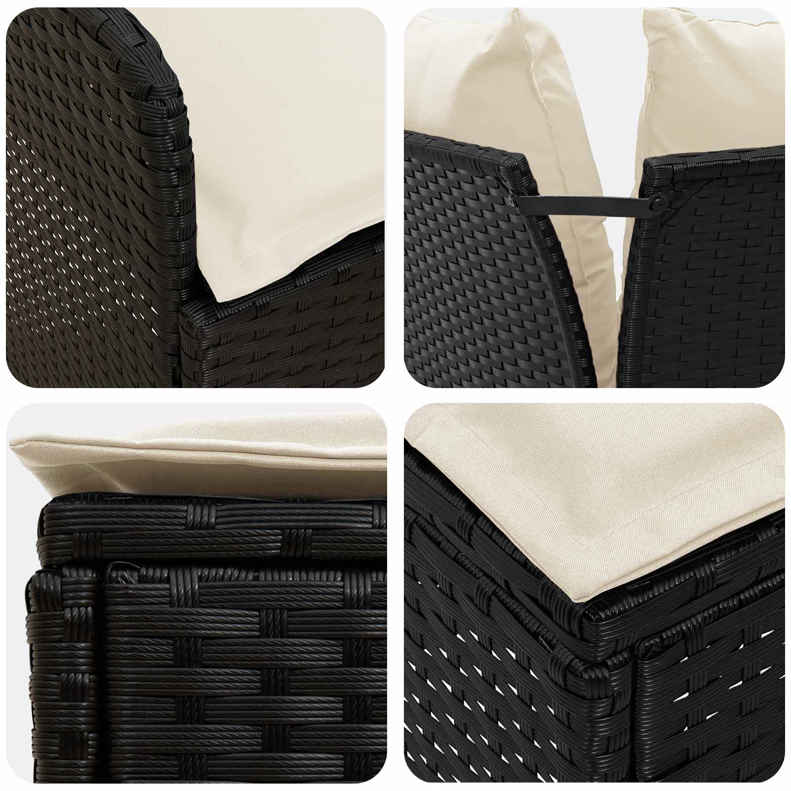 Möbelsets 4 stk. Schwarz und Creme PE-Rattan