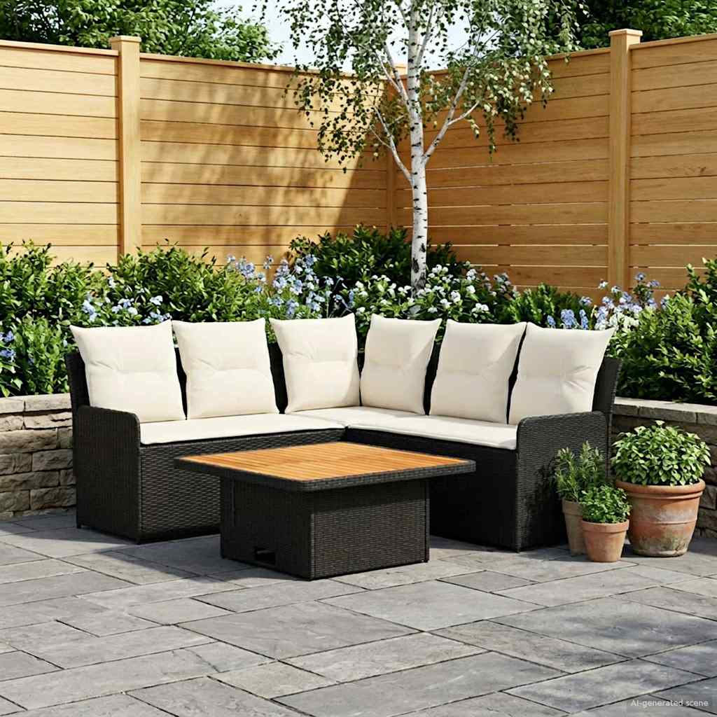 Möbelsets 4 stk. Schwarz und Creme PE-Rattan