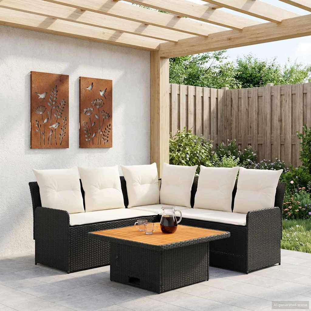 Möbelsets 4 stk. Schwarz und Creme PE-Rattan