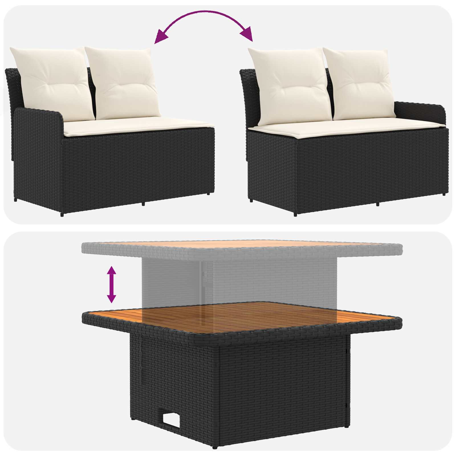 Möbelsets 4 stk. Schwarz und Creme PE-Rattan