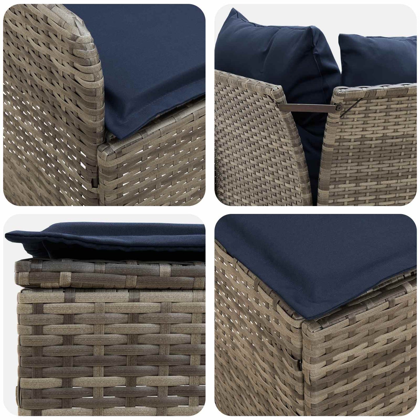 Möbelsets mit Kissen 4 pcs Grau und Marineblau PE-Rattan