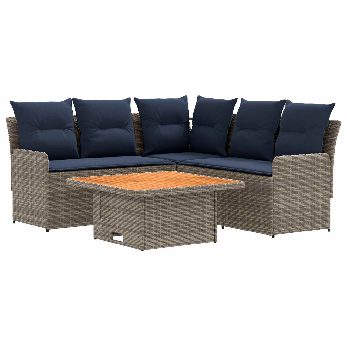 Möbelsets mit Kissen 4 pcs Grau und Marineblau PE-Rattan