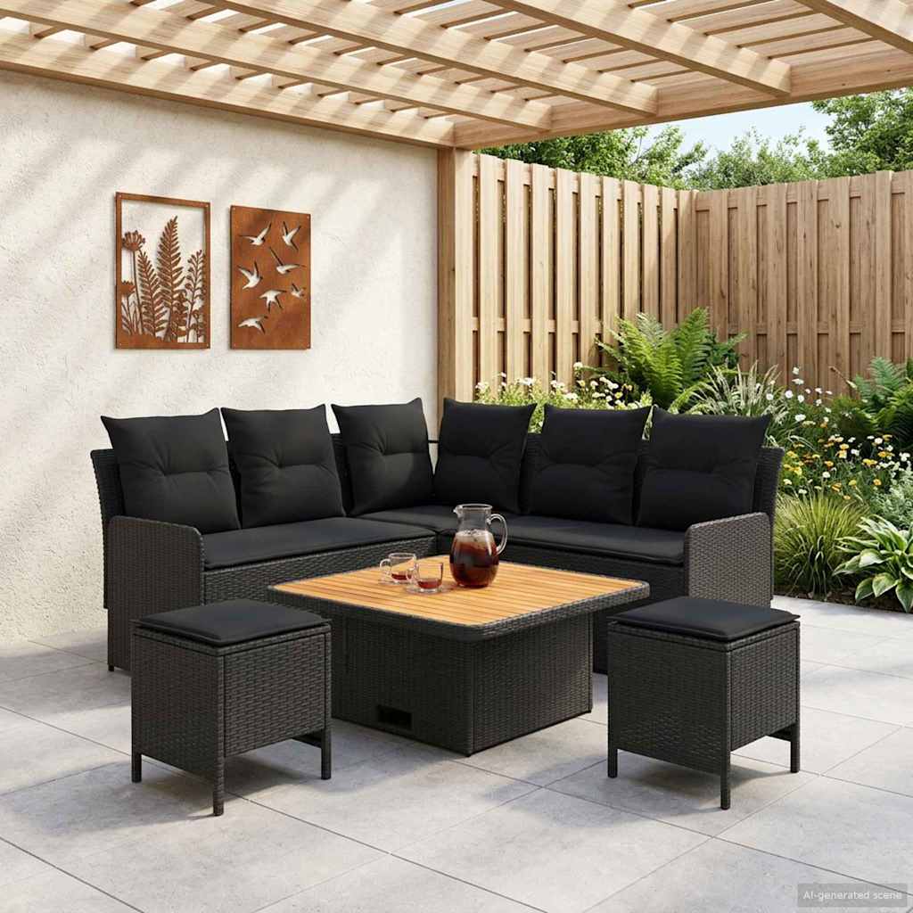 Möbelsets mit Kissen 6 pcs Schwarz PE-Rattan