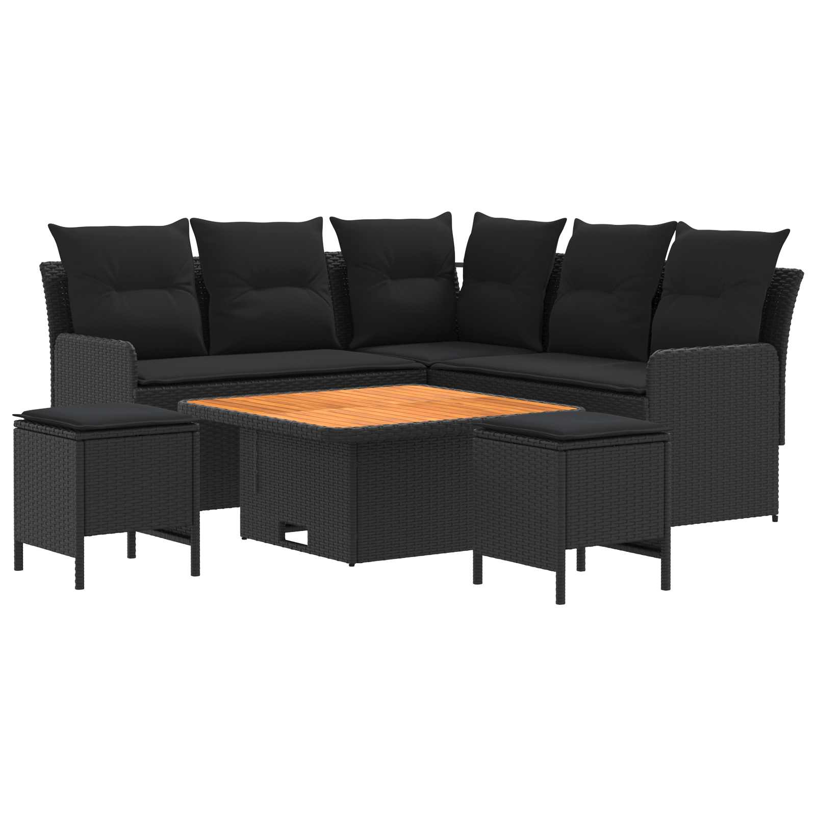 Möbelsets mit Kissen 6 pcs Schwarz PE-Rattan