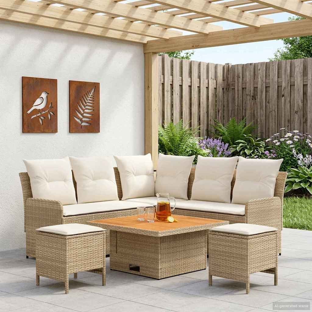 Möbelsets 6 stk. Beige und Creme PE-Rattan