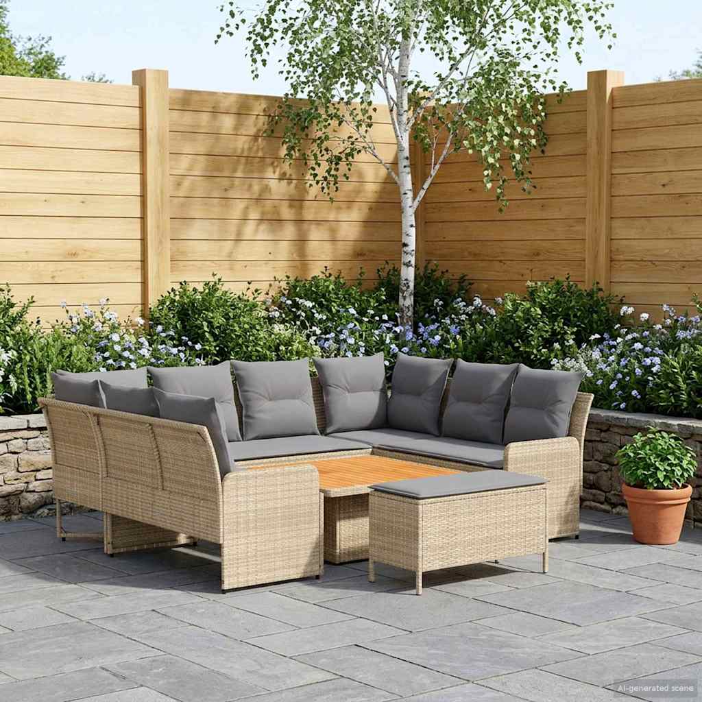 Möbelsets 7 stk. Beige und Hellgrau PE-Rattan
