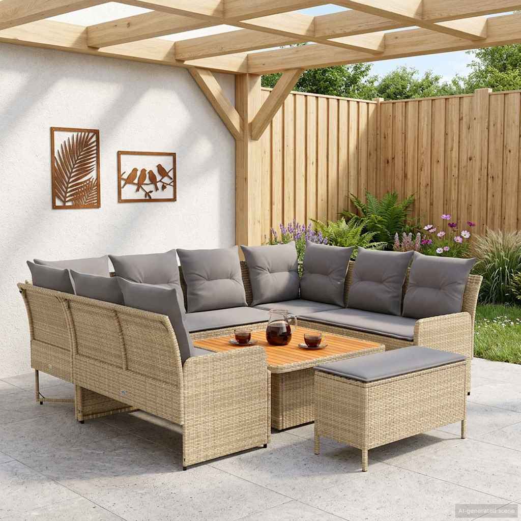 Möbelsets 7 stk. Beige und Hellgrau PE-Rattan