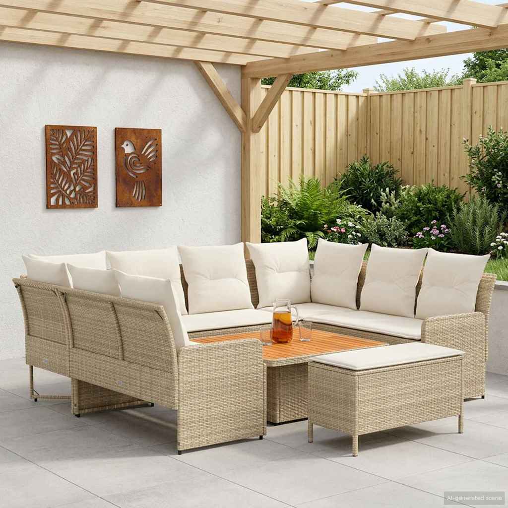 Möbelsets mit Kissen 7 pcs Beige und Creme PE-Rattan