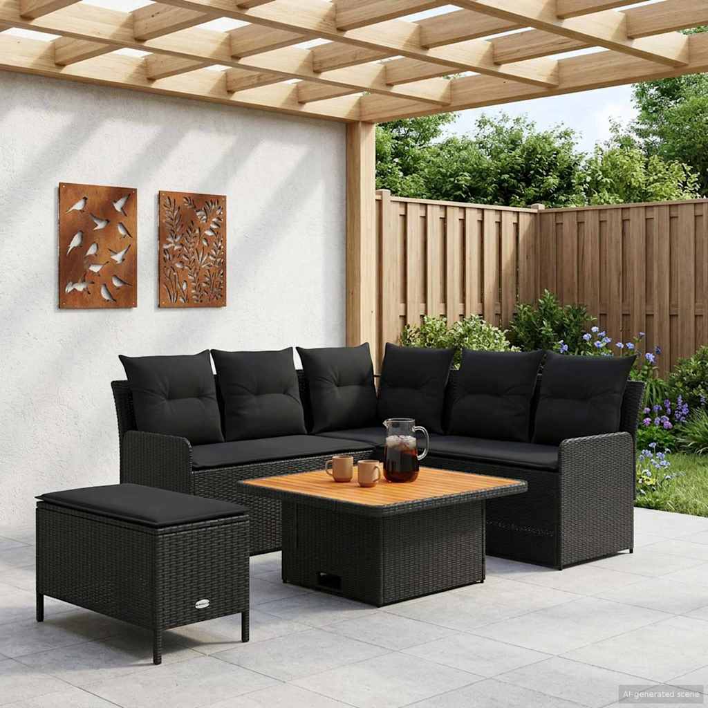 Möbelsets 5 stk. Schwarz PE-Rattan