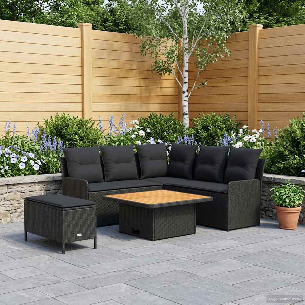 Möbelsets 5 stk. Schwarz PE-Rattan