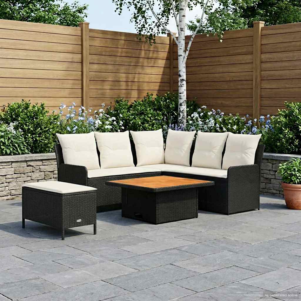 Möbelsets 5 stk. Schwarz und Creme PE-Rattan