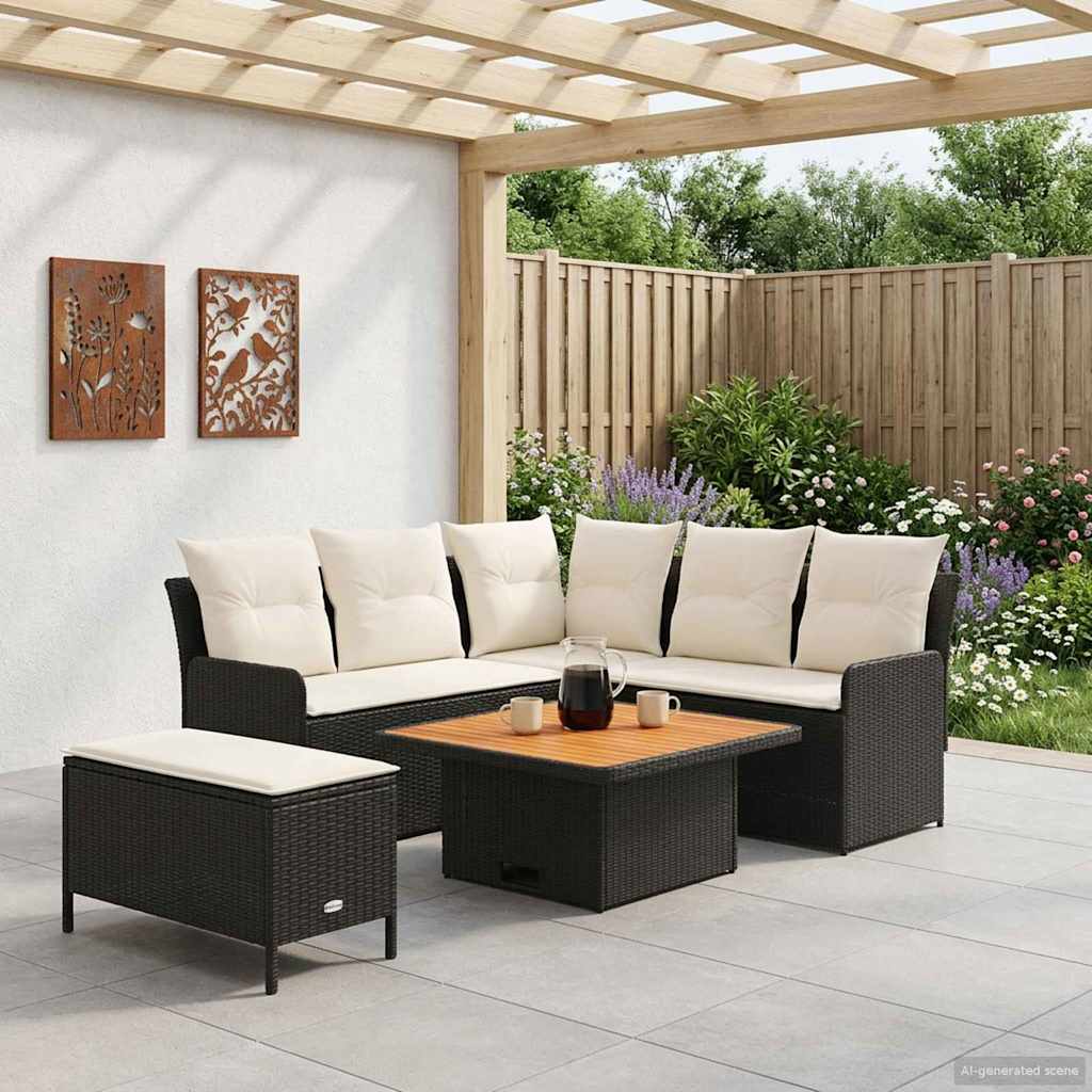 Möbelsets 5 stk. Schwarz und Creme PE-Rattan
