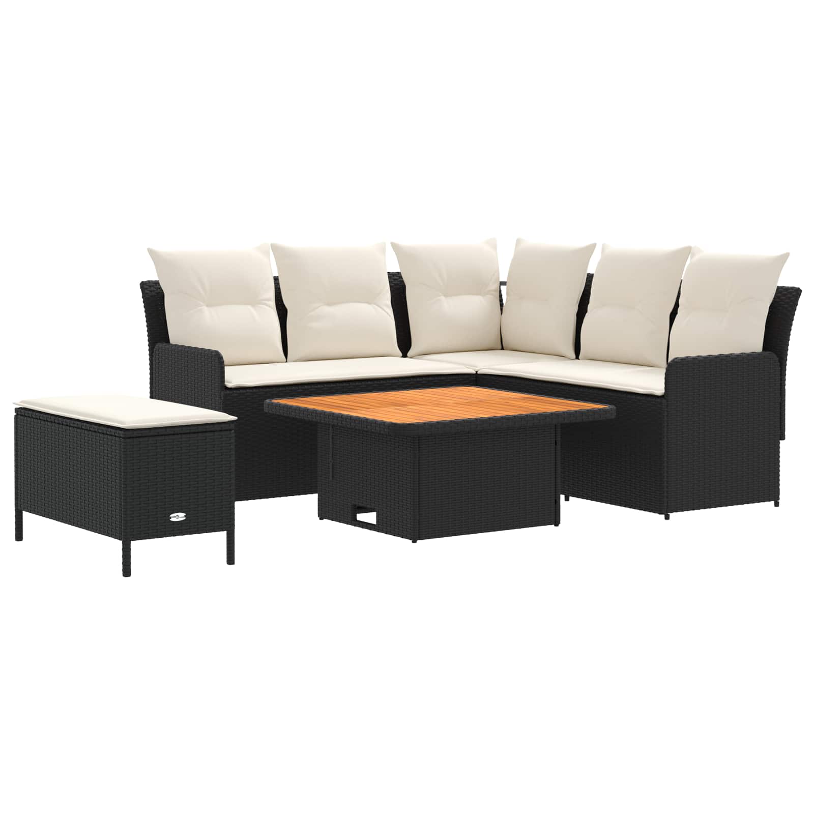 Möbelsets 5 stk. Schwarz und Creme PE-Rattan