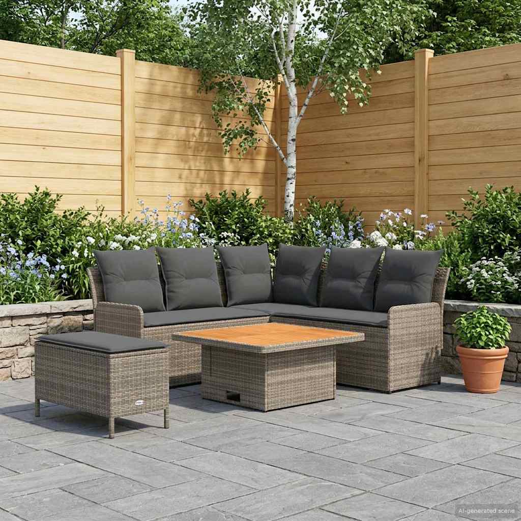 Möbelsets mit Kissen 5 pcs Grau und Dunkelgrau PE-Rattan