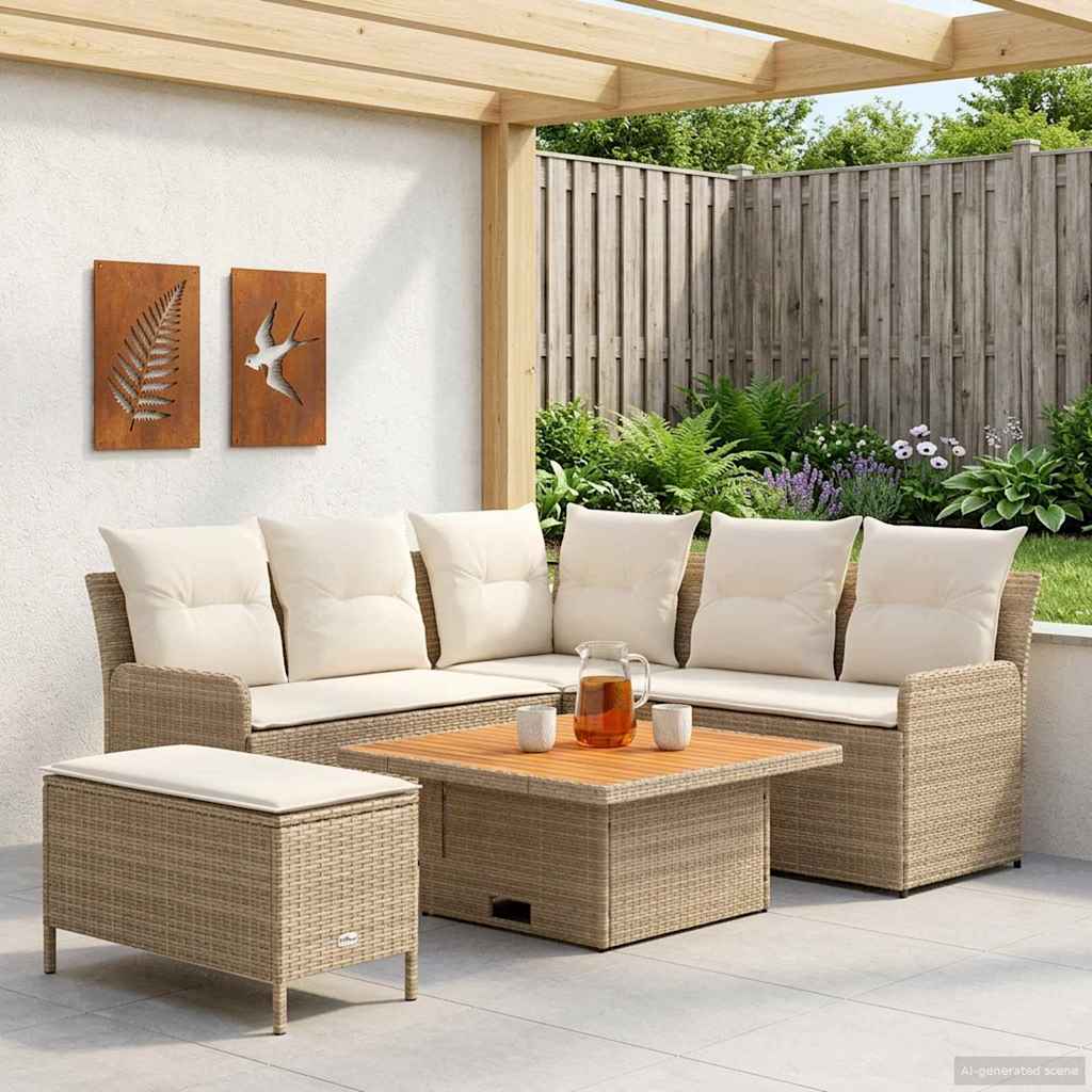 Möbelsets 5 stk. Beige und Creme PE-Rattan