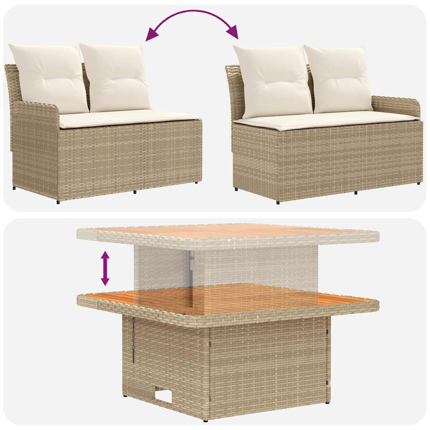 Möbelsets 5 stk. Beige und Creme PE-Rattan