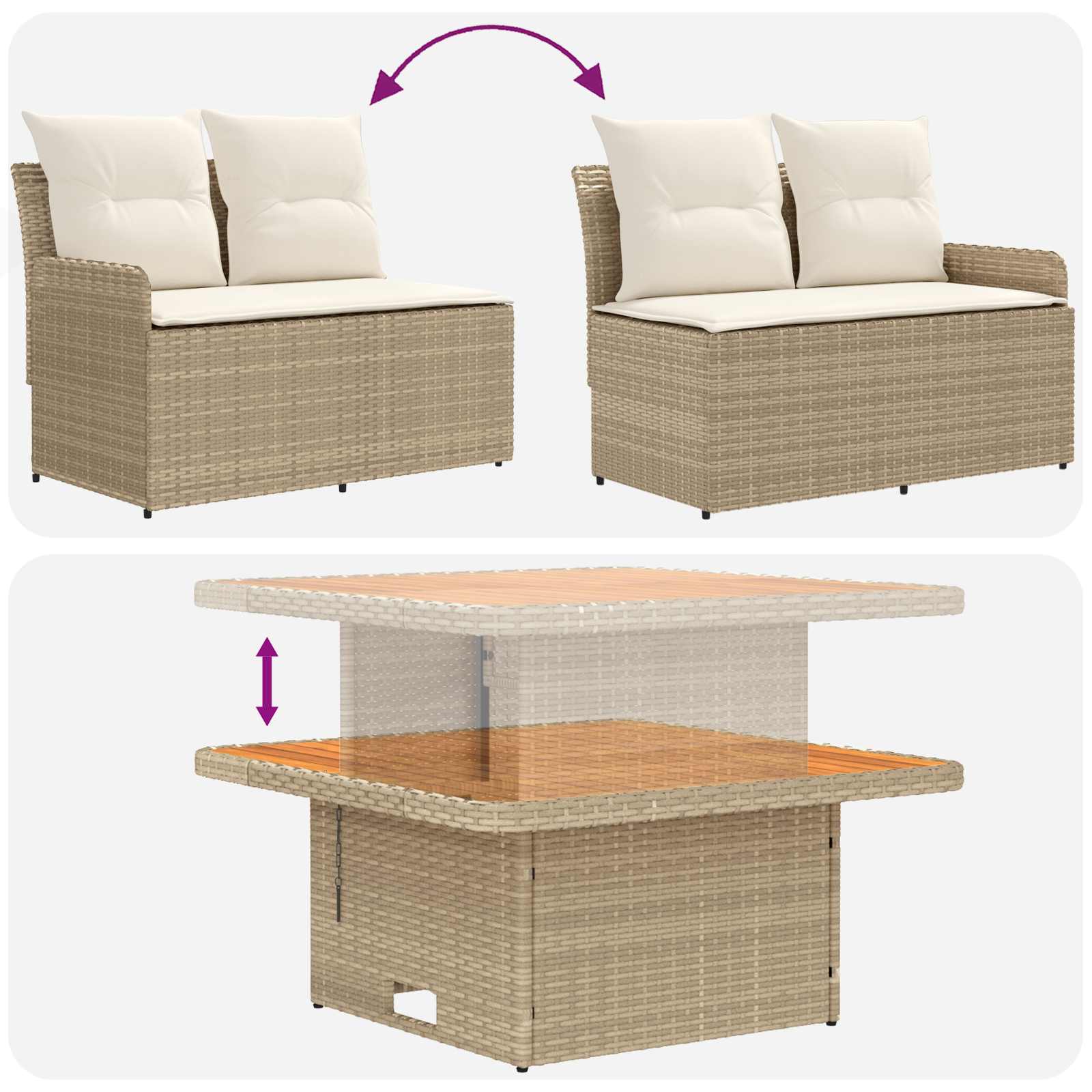 Möbelsets 5 stk. Beige und Creme PE-Rattan