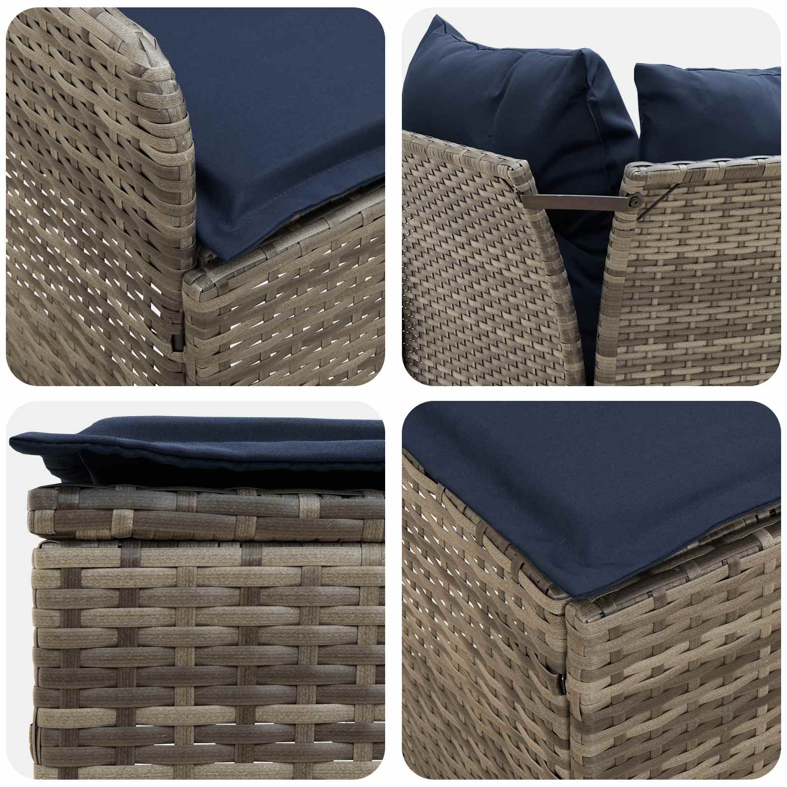 Möbelsets mit Kissen 5 pcs Grau und Marineblau PE-Rattan