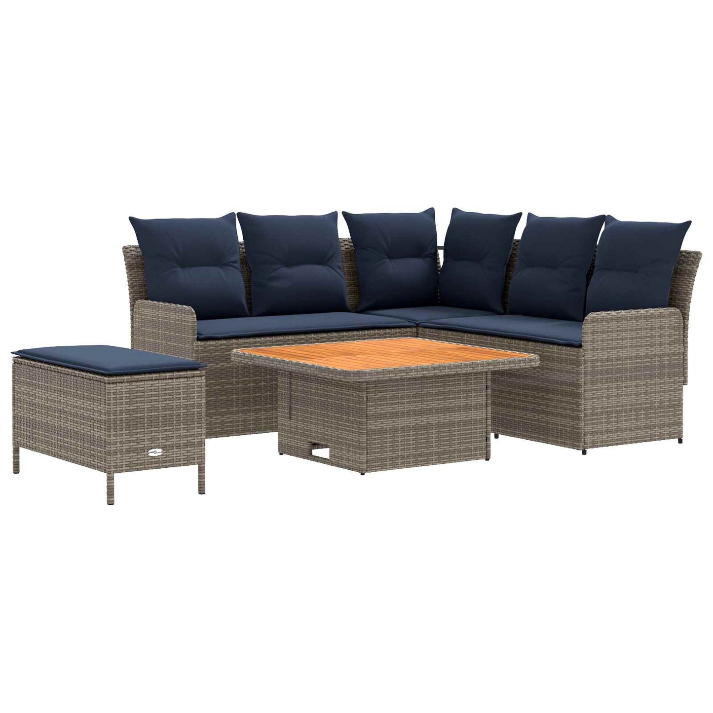 Möbelsets mit Kissen 5 pcs Grau und Marineblau PE-Rattan