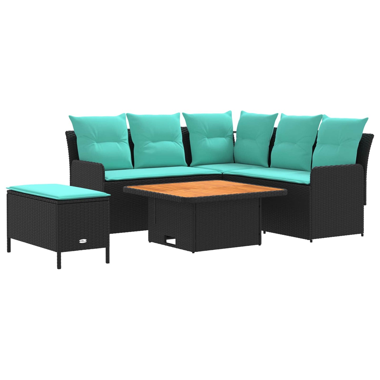 Möbelsets mit Kissen 5 pcs Schwarz und Türkis PE-Rattan