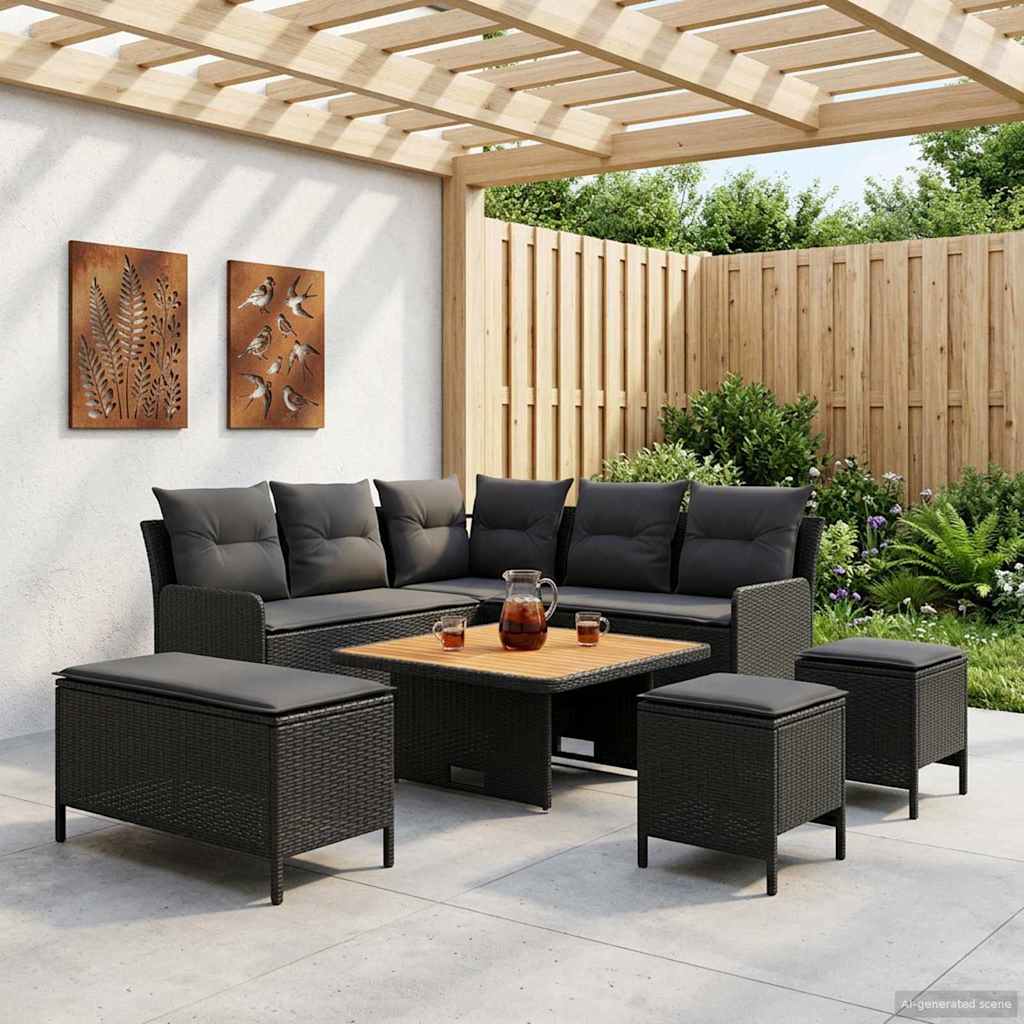Möbelsets 7 stk. Schwarz PE-Rattan