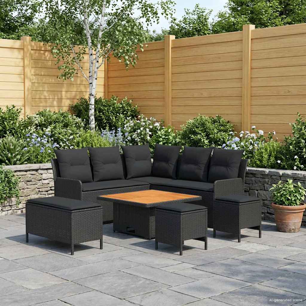 Möbelsets 7 stk. Schwarz PE-Rattan