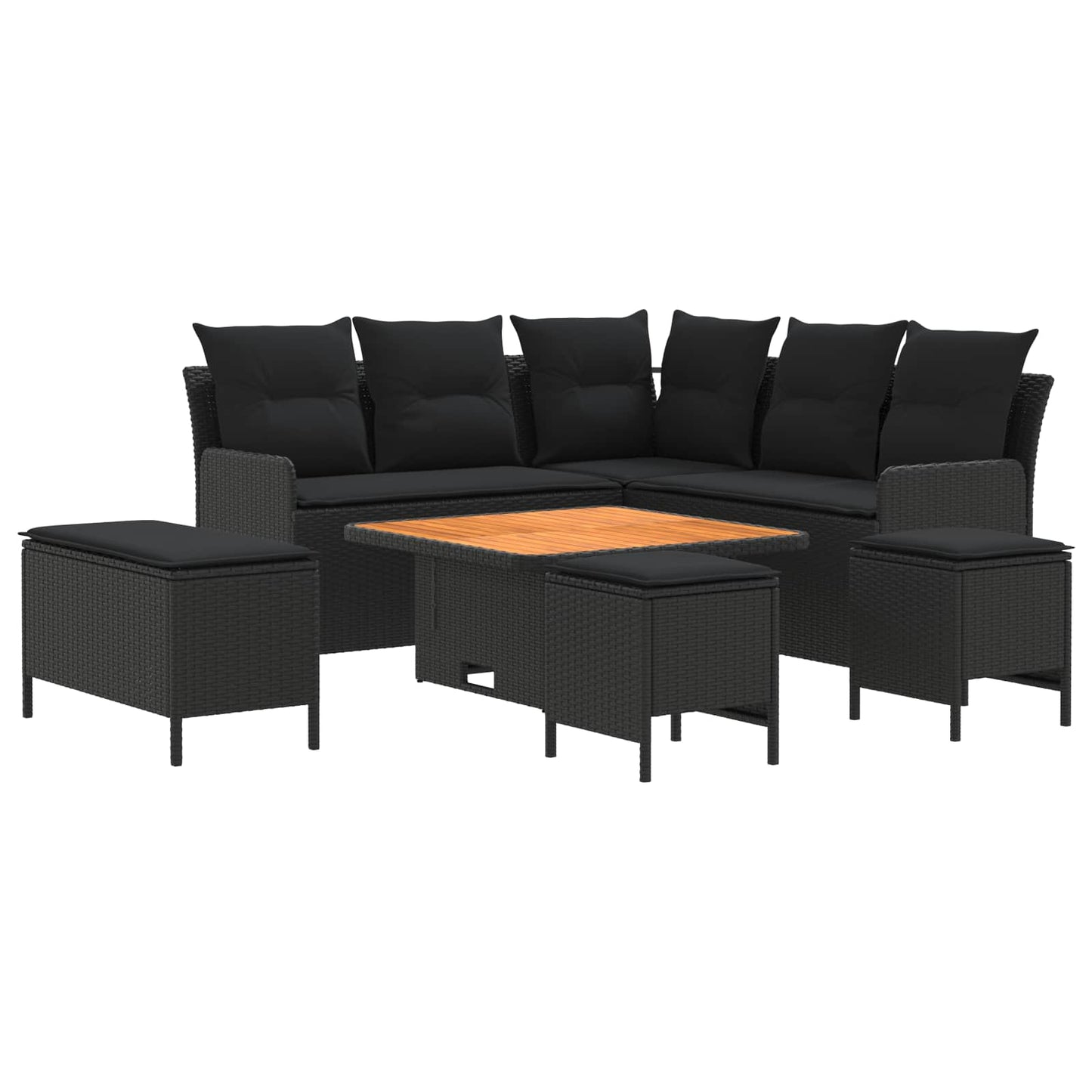 Möbelsets 7 stk. Schwarz PE-Rattan