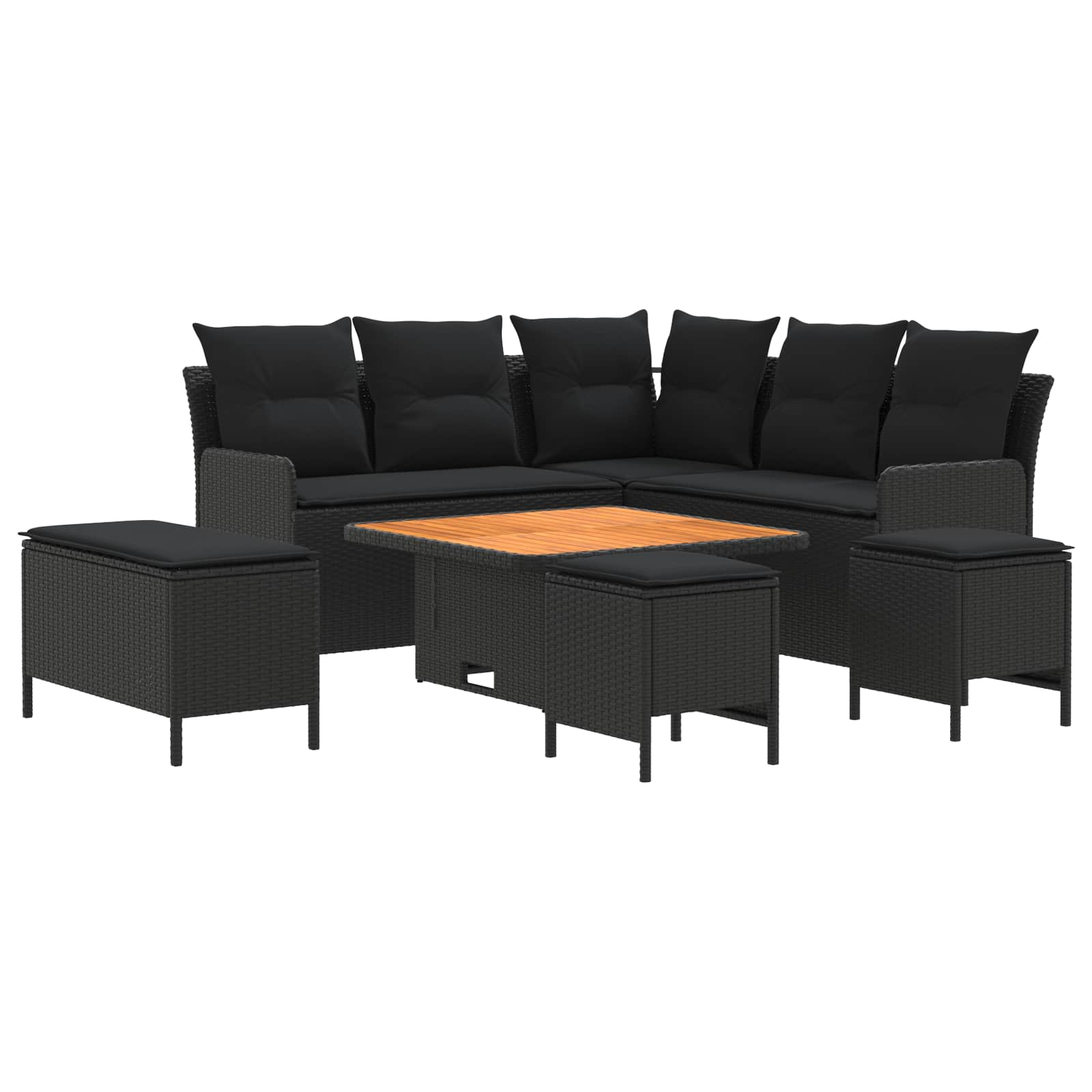 Möbelsets 7 stk. Schwarz PE-Rattan