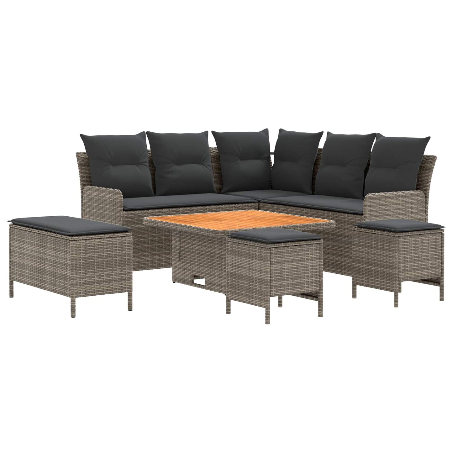 Möbelsets mit Kissen 7 pcs Grau und Dunkelgrau PE-Rattan
