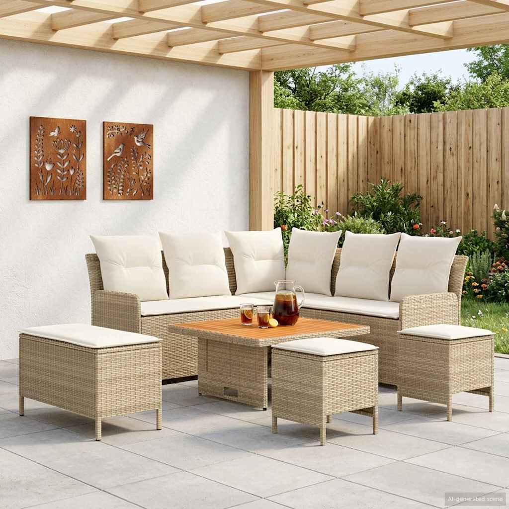 Möbelsets 7 stk. Beige und Creme PE-Rattan