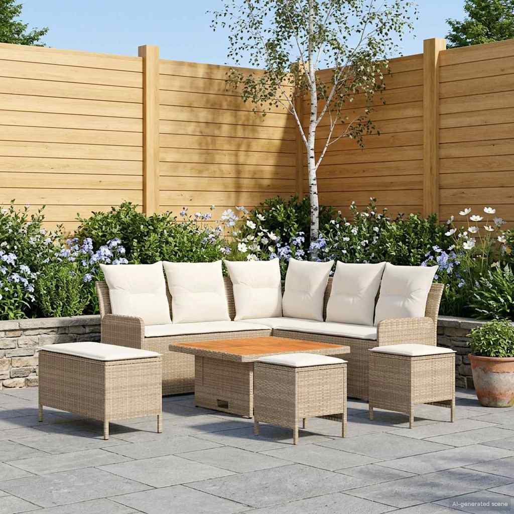 Möbelsets 7 stk. Beige und Creme PE-Rattan