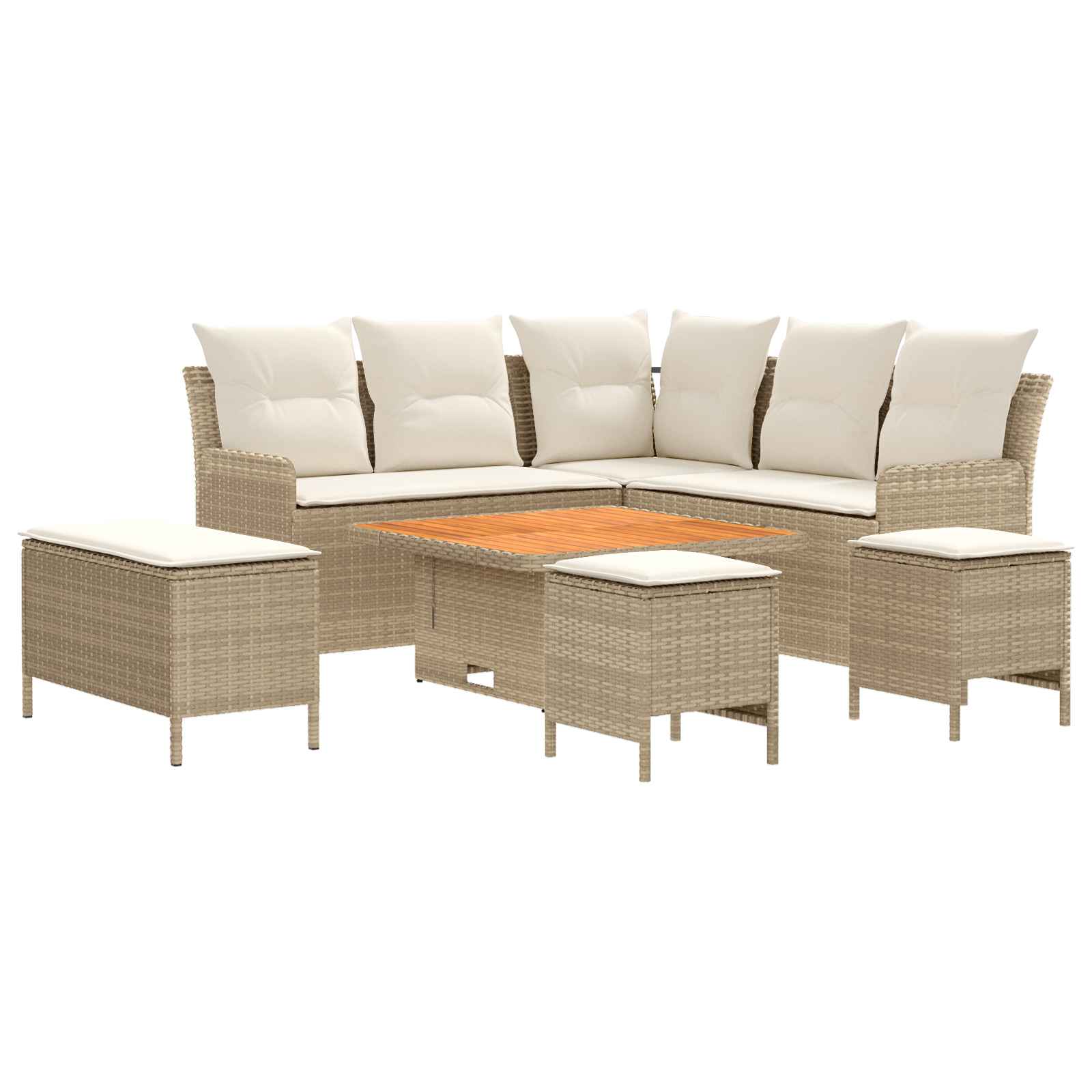 Möbelsets 7 stk. Beige und Creme PE-Rattan