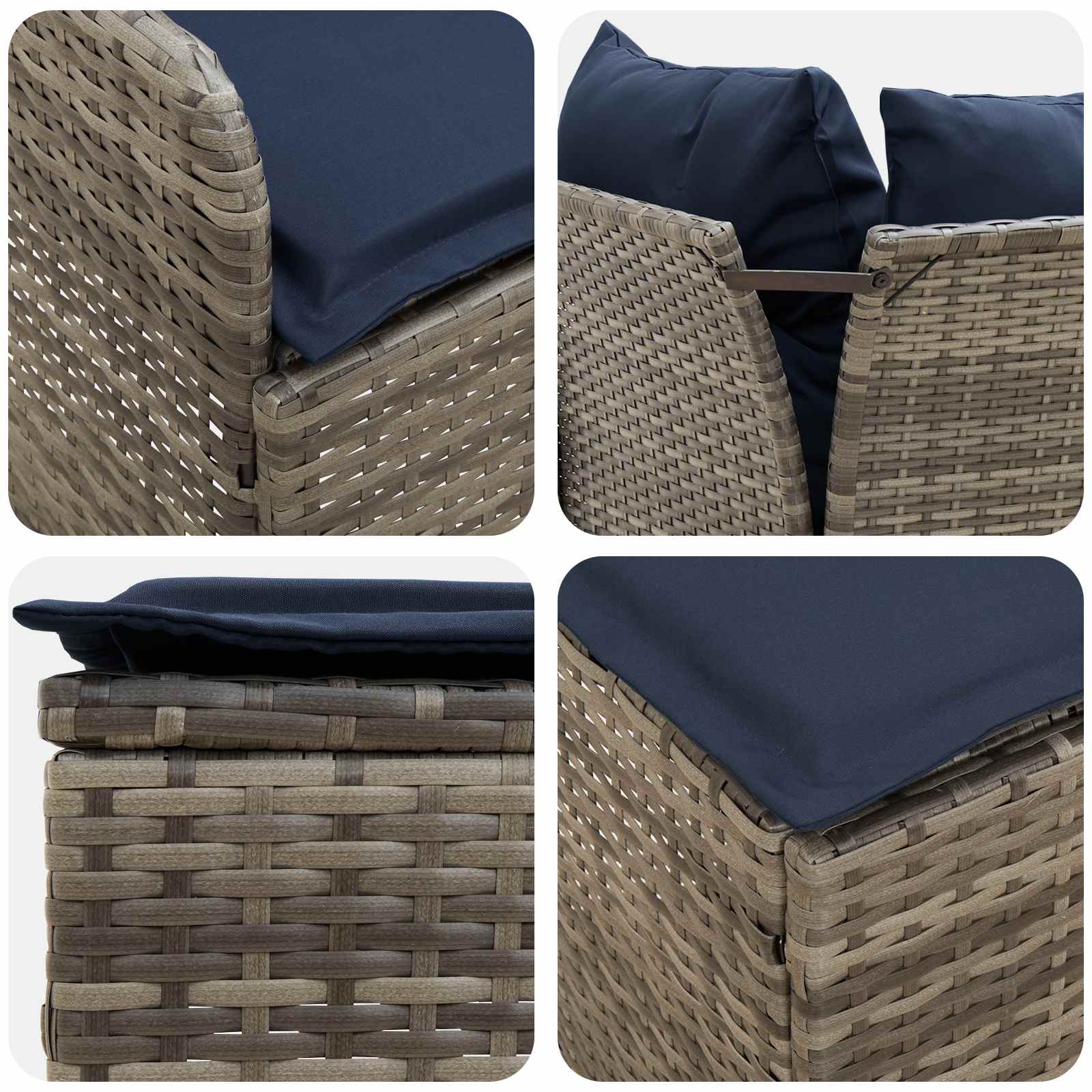 Möbelsets mit Kissen 7 pcs Grau und Marineblau PE-Rattan