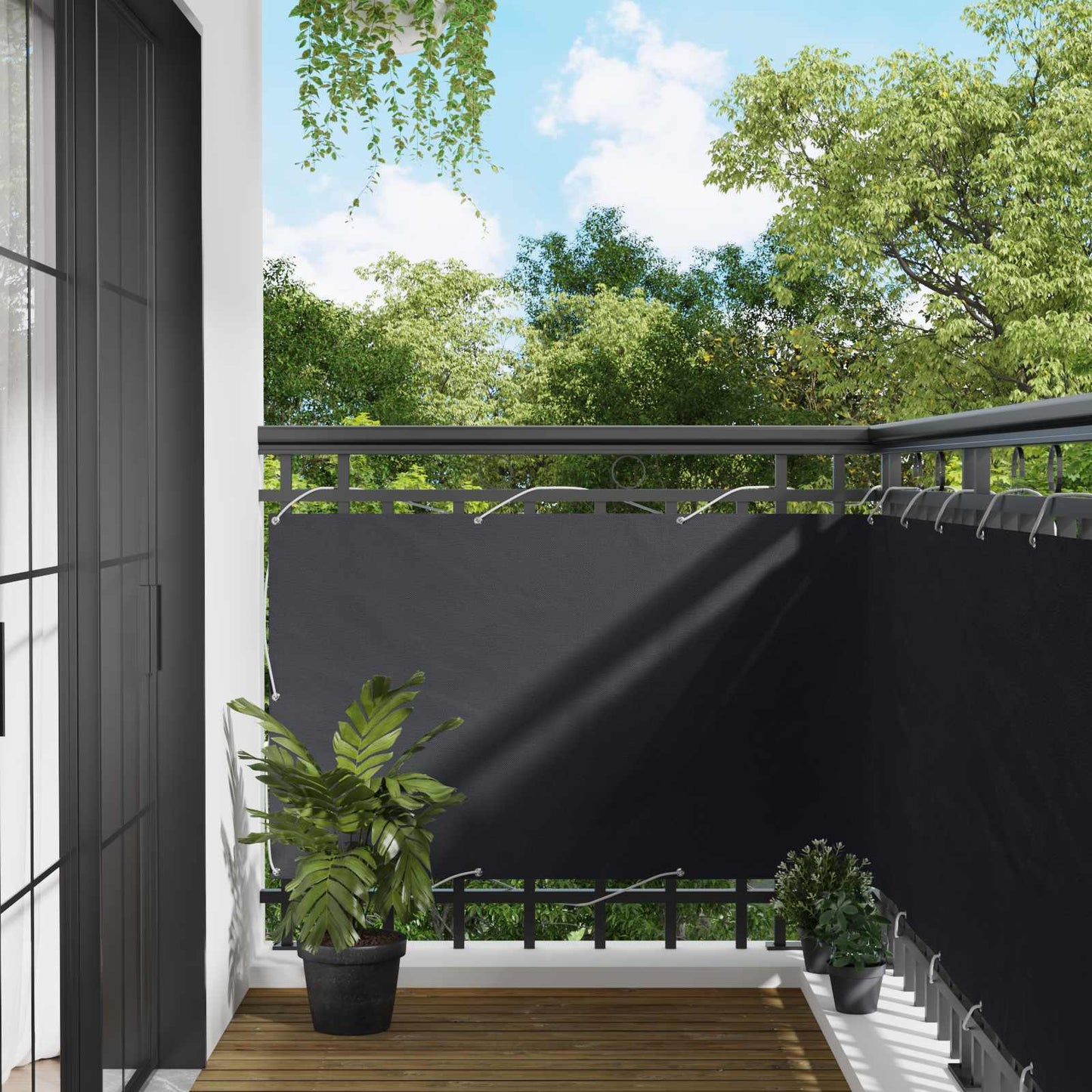 Balkonsichtschutz 90 x 200 cm Oxford-Stoff Rechteckig Schwarz