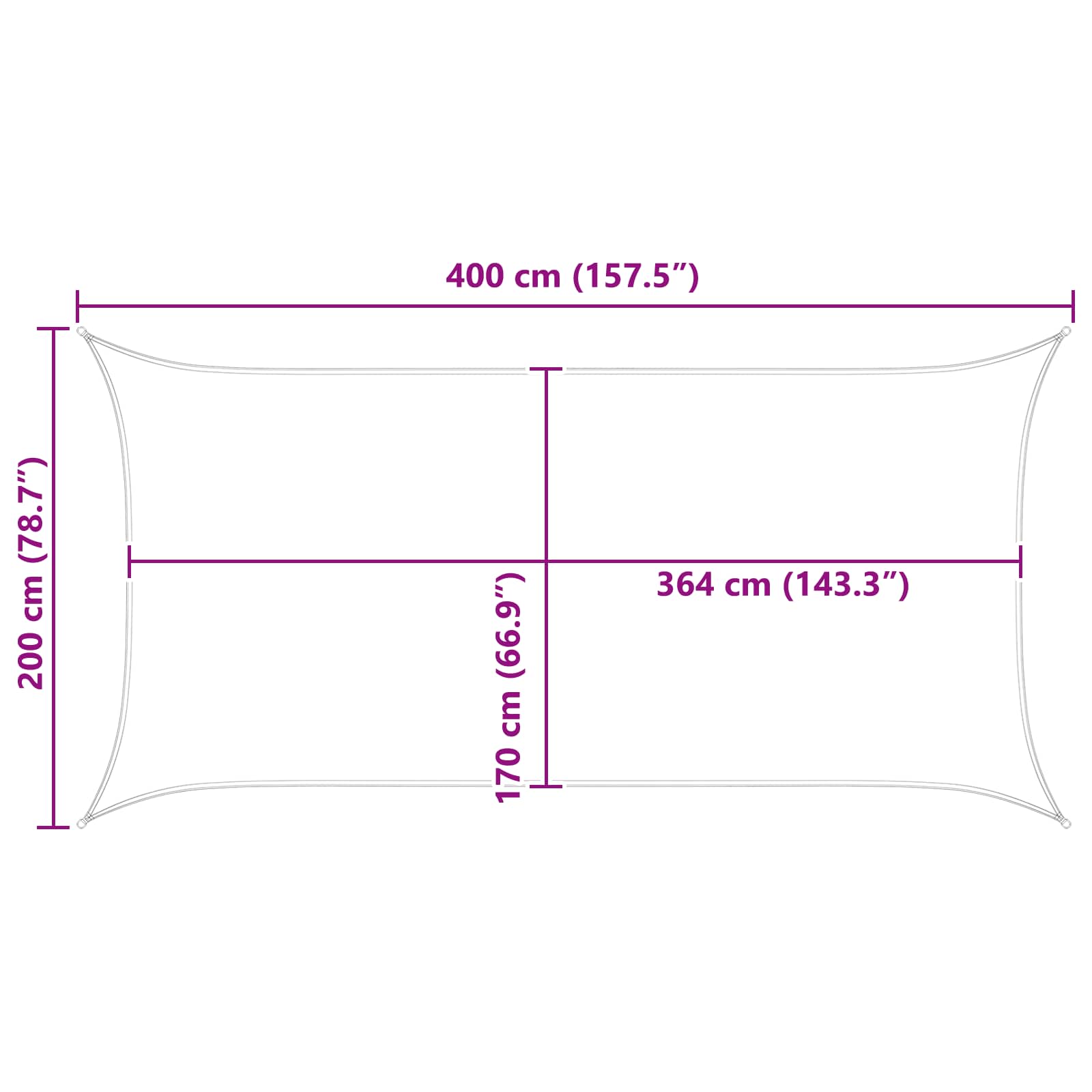 Sonnensegel Hellgrau und Weiß 4 x 2 m 100 % Polyester Oxford