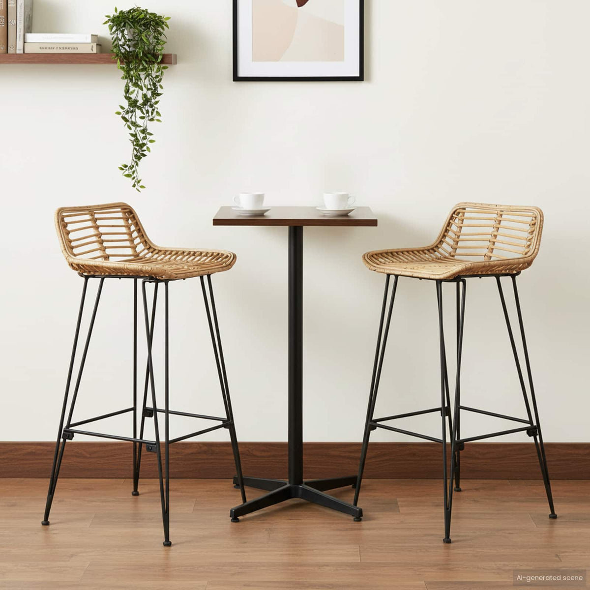 Barhocker 2 stk. Natur 44 x 45 x 76 cm Rattan und Stahl