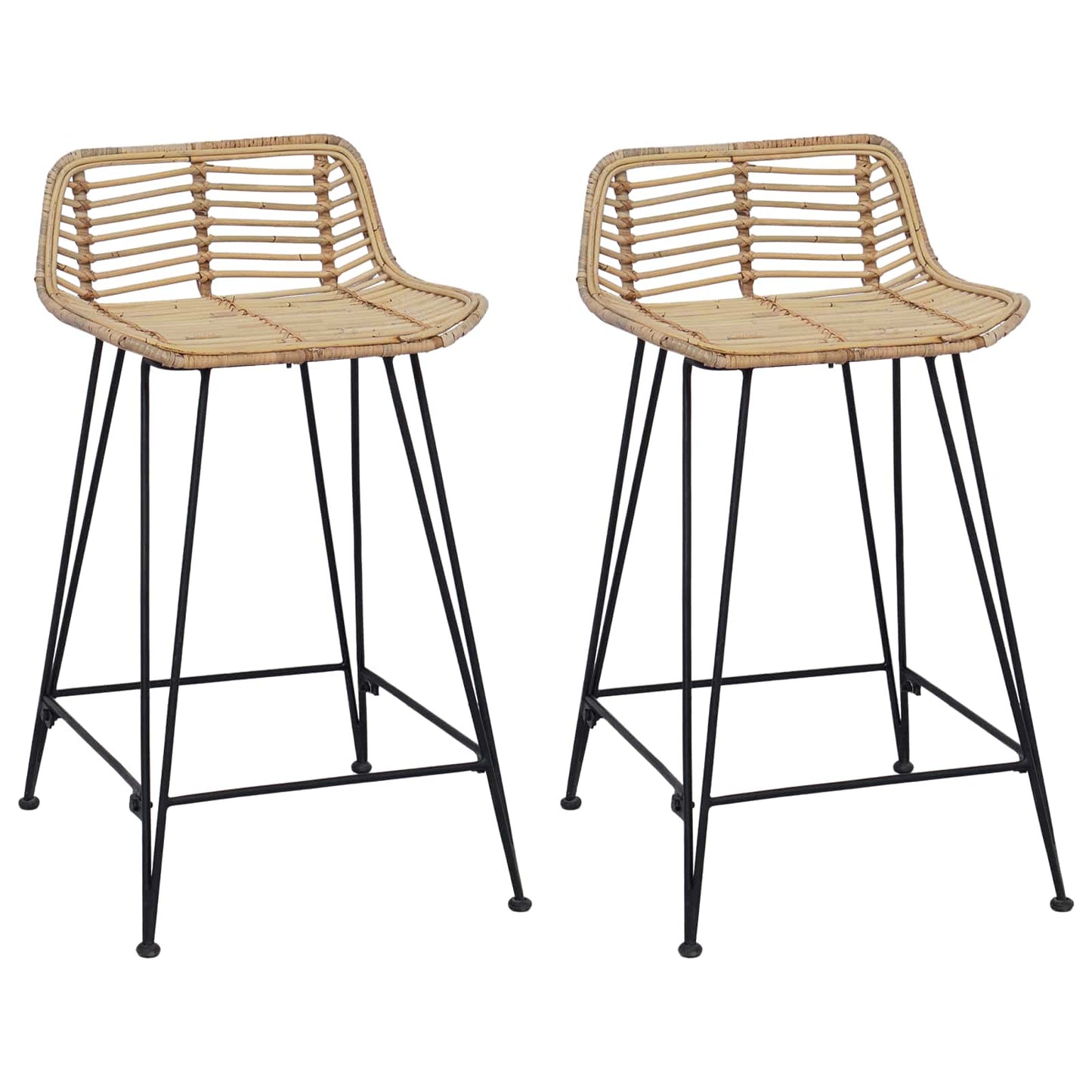 Barhocker 2 stk. Natur 44 x 45 x 76 cm Rattan und Stahl