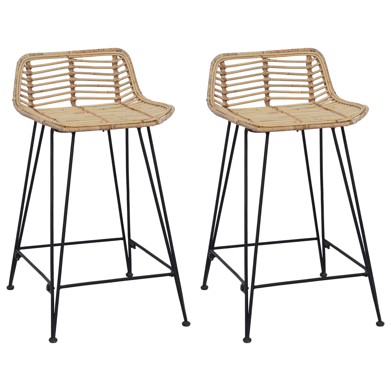 Barhocker 2 stk. Natur 44 x 45 x 76 cm Rattan und Stahl