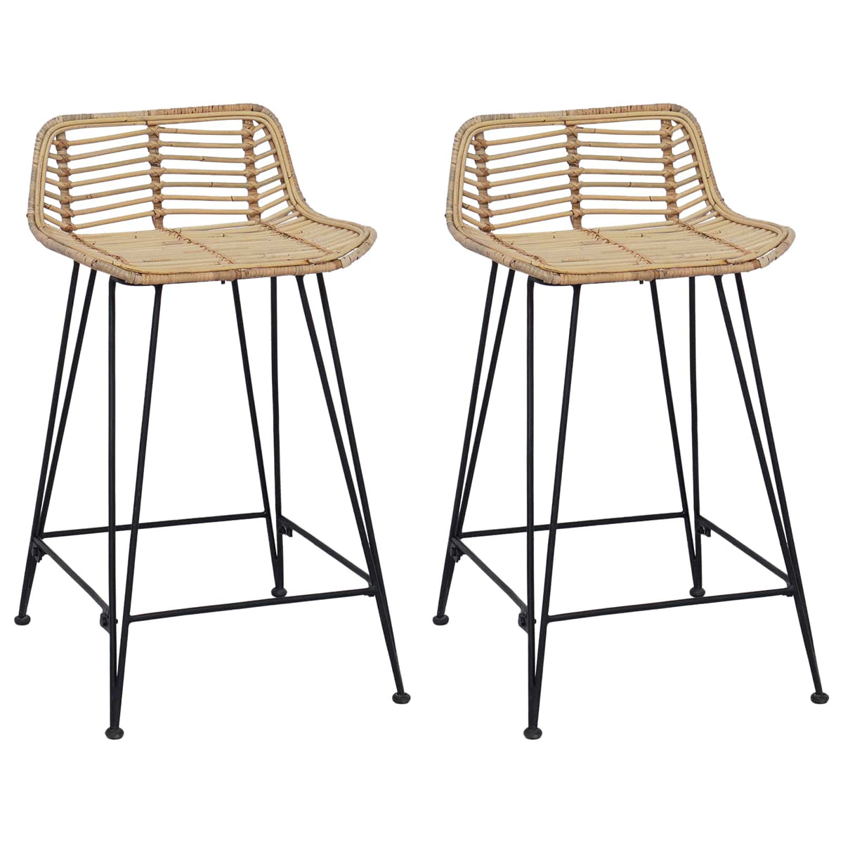 Barhocker 2 stk. Natur 44 x 45 x 76 cm Rattan und Stahl