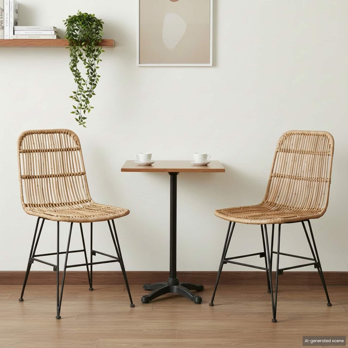 Esststuhl 2 stk. Rattan und Stahl Natur 41 x 55 x 85 cm