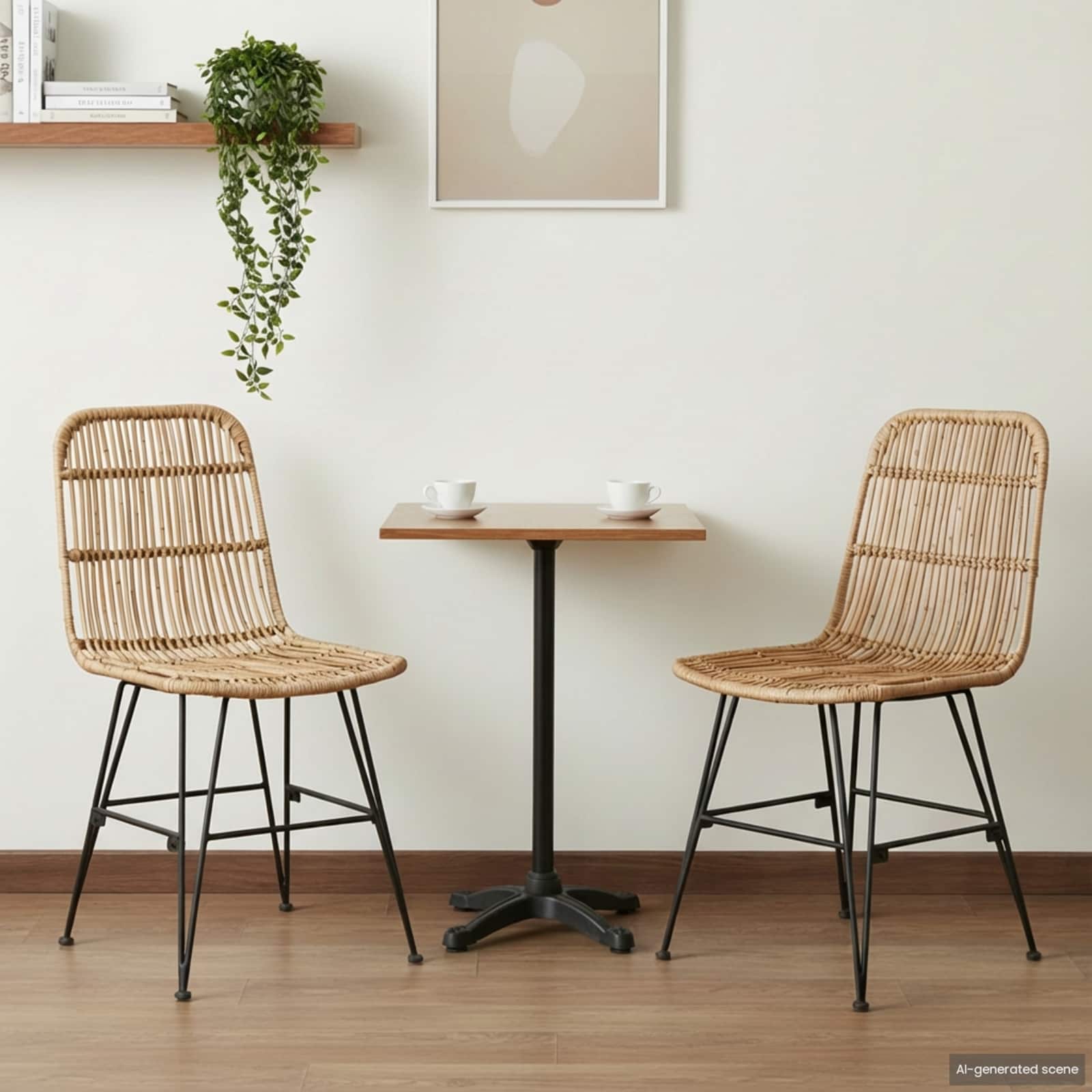 Esststuhl 2 stk. Rattan und Stahl Natur 41 x 55 x 85 cm