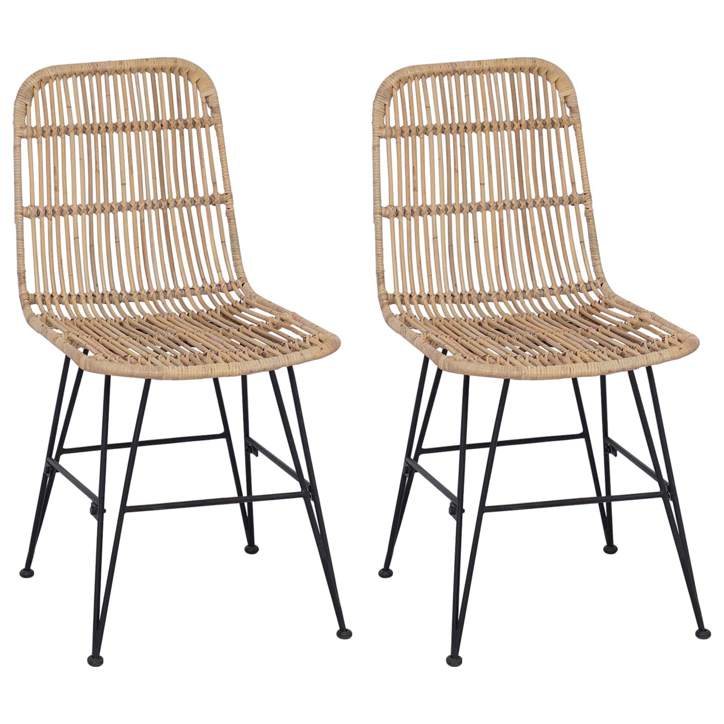 Esststuhl 2 stk. Rattan und Stahl Natur 41 x 55 x 85 cm