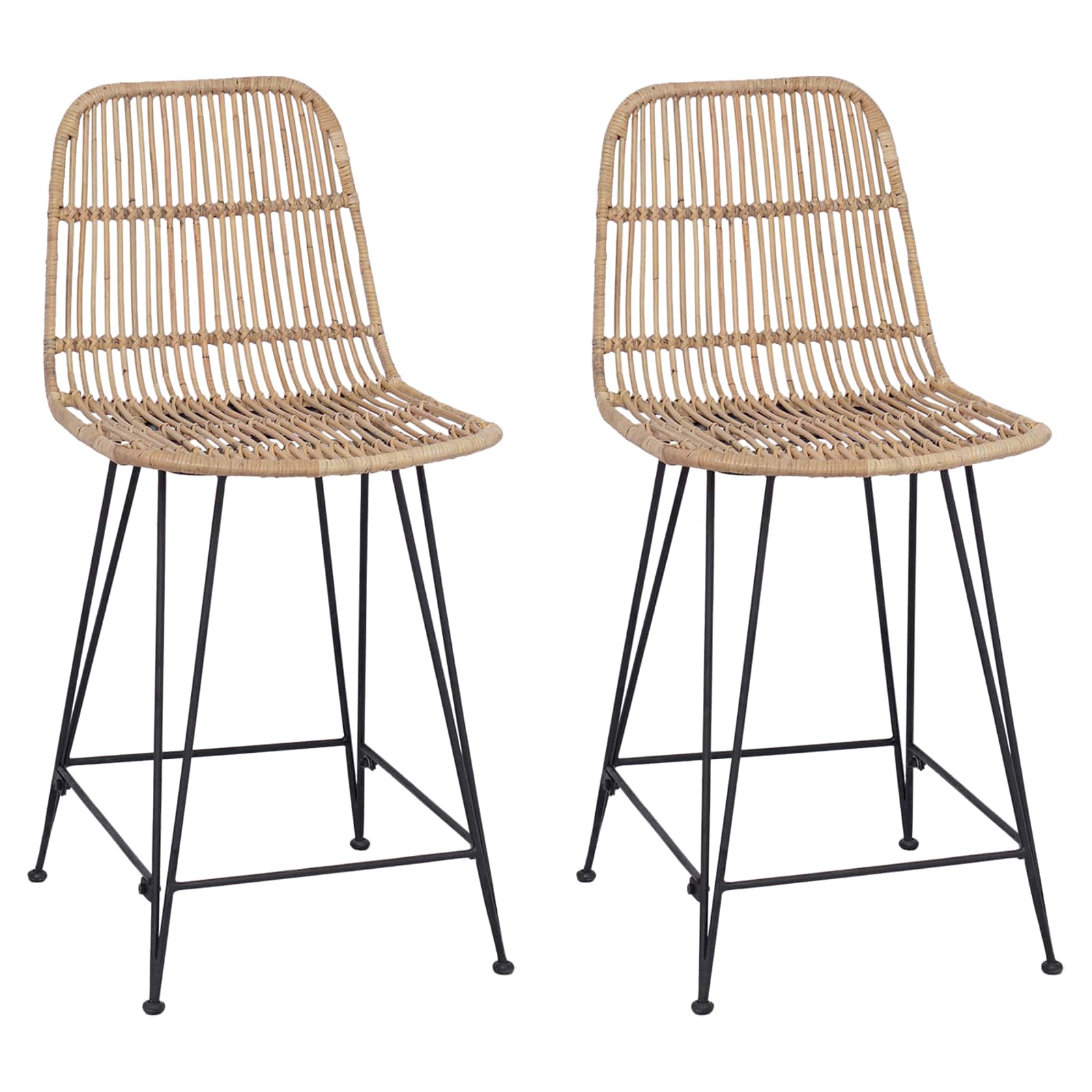 Barhocker 2 stk. Natur 44 x 54 x 96 cm Rattan und Stahl