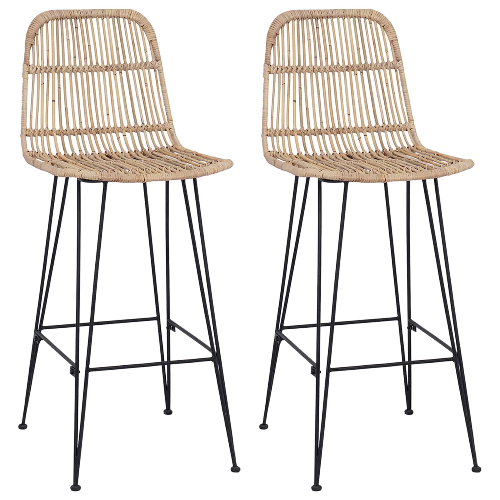 Barhocker 2 stk. Natur 44 x 55 x 109 cm Rattan und Stahl
