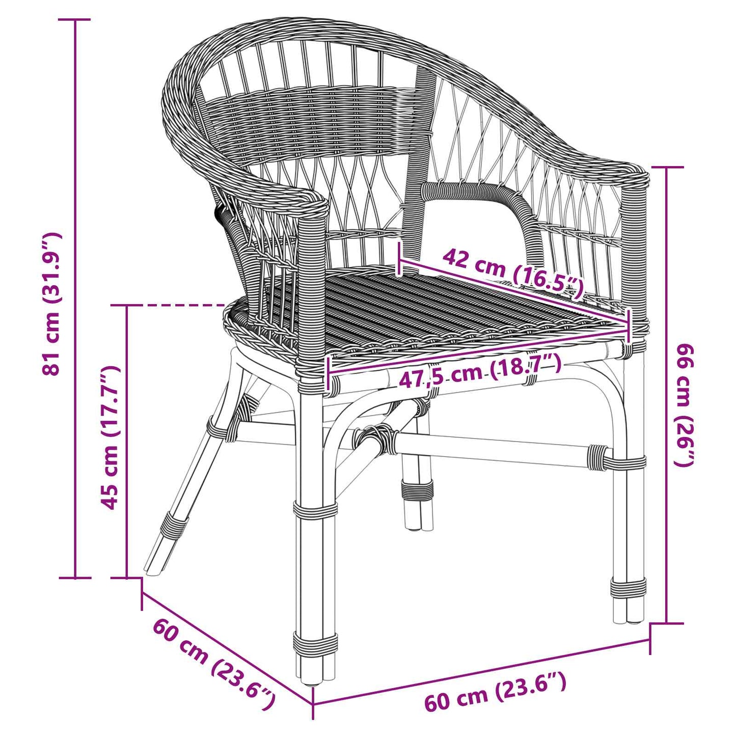 Stapelstuhl Rattan Natur 60 x 60 x 81 cm